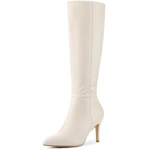 High Heels Pointed Stiletto Heel Knee High Boots Cream